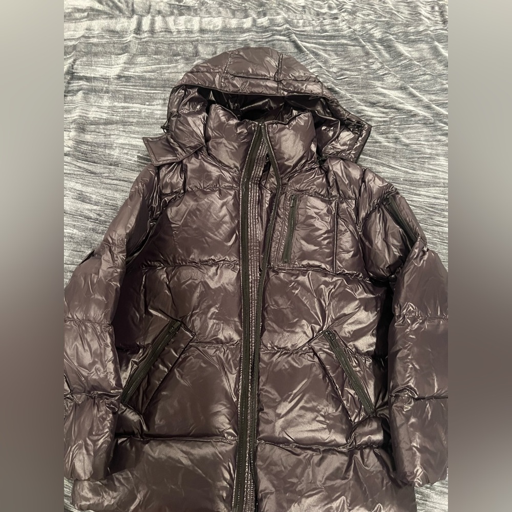The Kooples Shiny Dark purple Hooded Puffer Coat